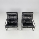 Poltrone in metallo e pelle nera sintetica, 1970 ca.
