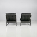 Poltrone in metallo e pelle nera sintetica, 1970 ca.