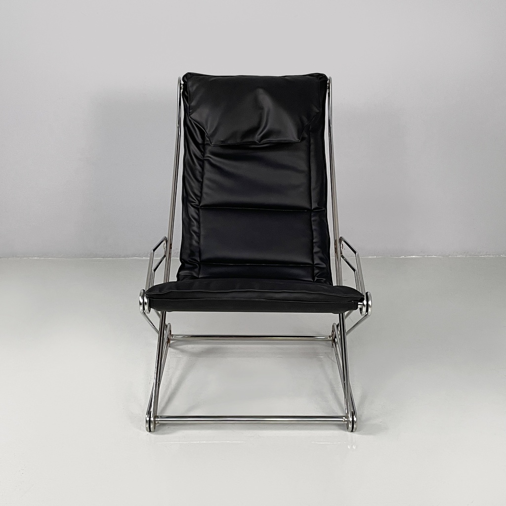 Poltrona in pelle e acciaio, 1970 ca.