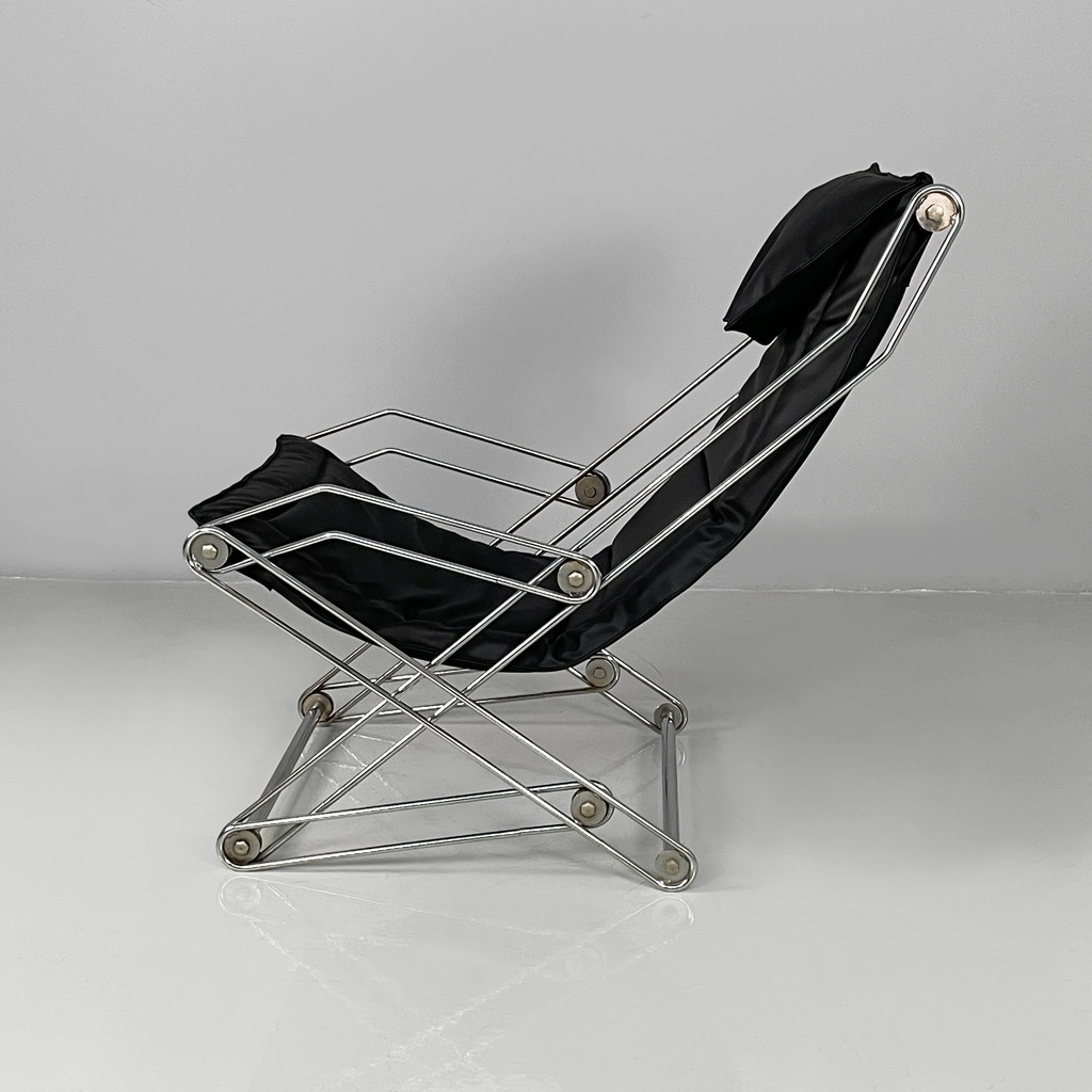 Poltrona in pelle e acciaio, 1970 ca.