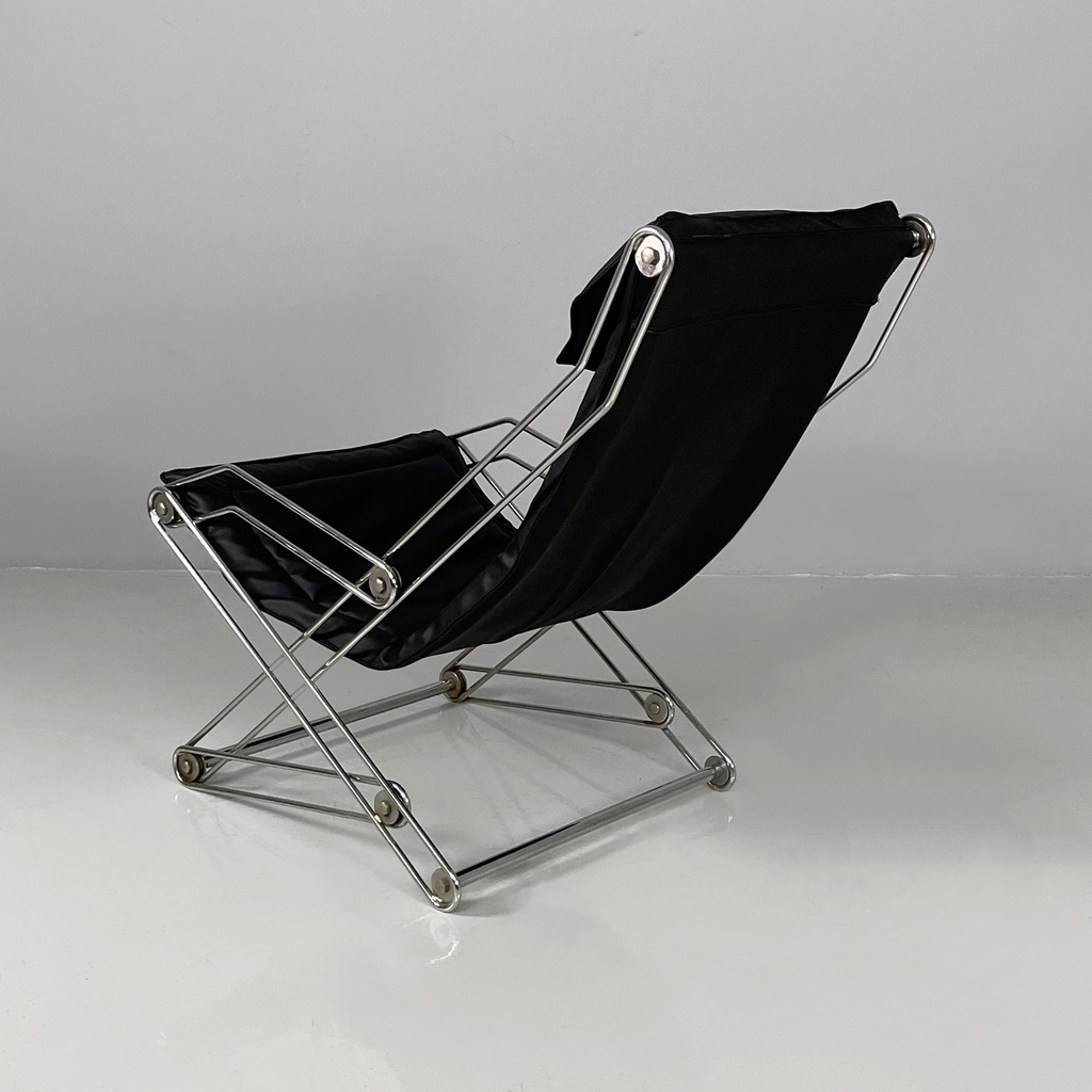 Poltrona in pelle e acciaio, 1970 ca.