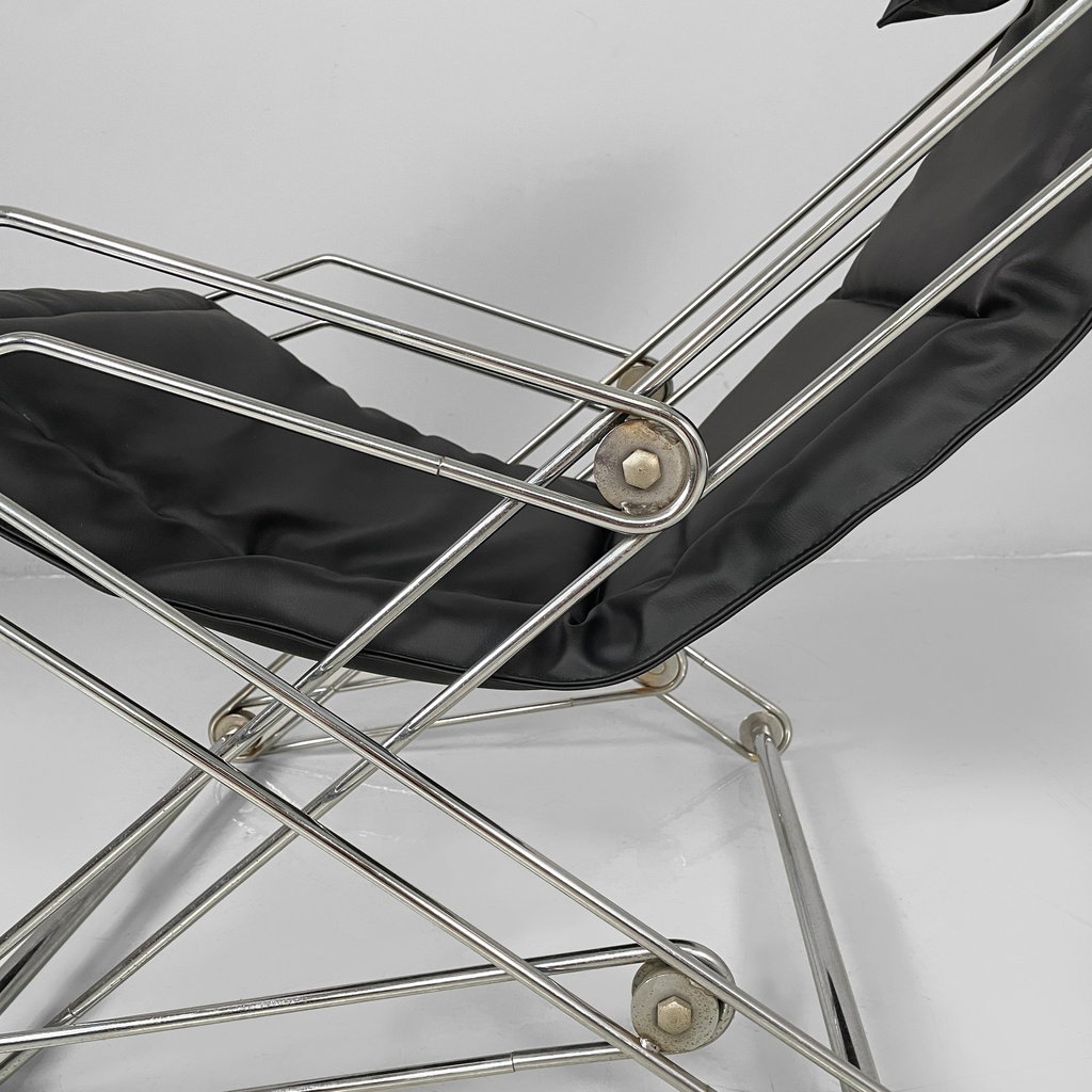 Poltrona in pelle e acciaio, 1970 ca.