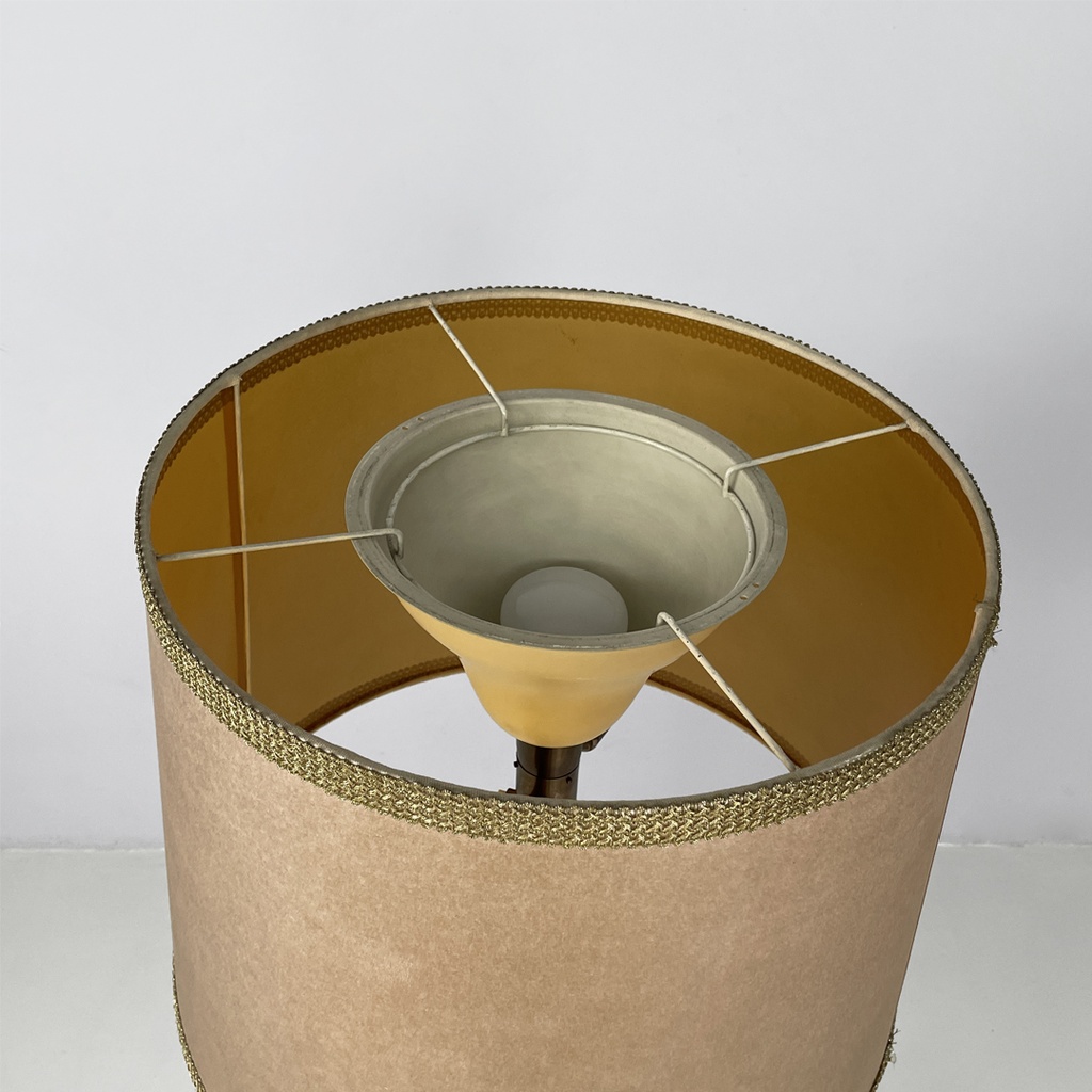 Lampada da terra in velluto e ottone, 1940 ca.