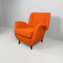 Poltrona in tessuto arancione e legno, 1950 ca.