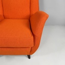 Poltrona in tessuto arancione e legno, 1950 ca.