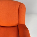 Poltrona in tessuto arancione e legno, 1950 ca.