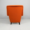 Poltrona in tessuto arancione e legno, 1950 ca.