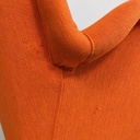 Poltrona in tessuto arancione e legno, 1950 ca.