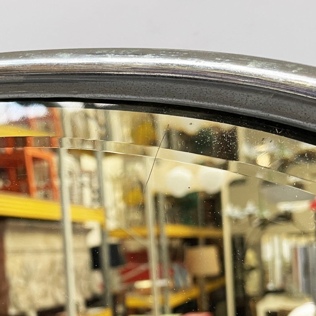 Specchio da parete con mensola in vetro e metallo, 1930 ca.