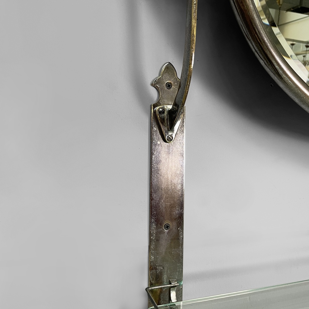 Specchio da parete con mensola in vetro e metallo, 1930 ca.