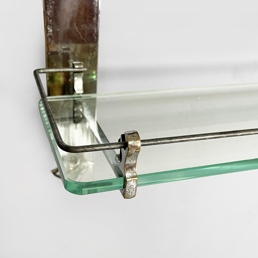 Specchio da parete con mensola in vetro e metallo, 1930 ca.