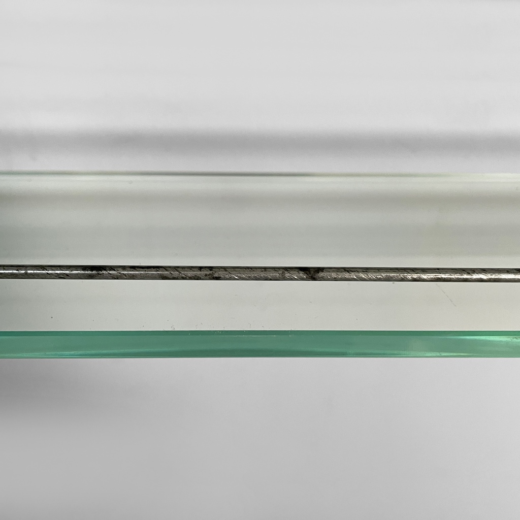 Specchio da parete con mensola in vetro e metallo, 1930 ca.