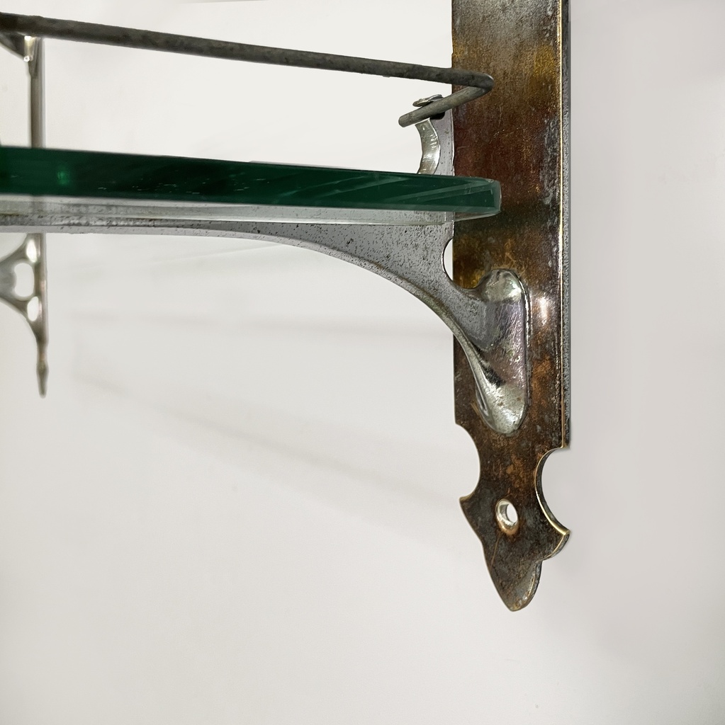 Specchio da parete con mensola in vetro e metallo, 1930 ca.