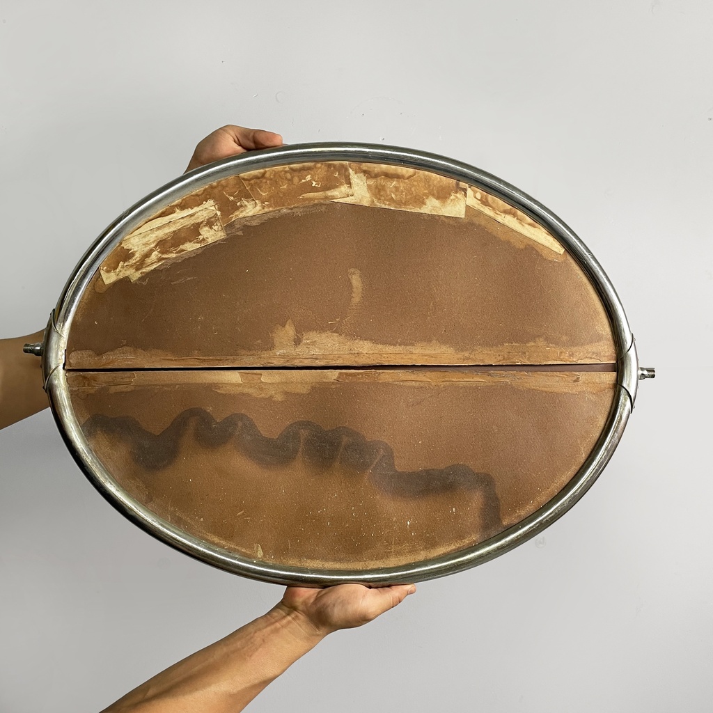 Specchio da parete con mensola in vetro e metallo, 1930 ca.