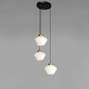 Lampadario a tre luci in vetro e metallo nero, 1950 ca.