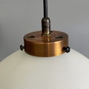 Lampadario a tre luci in vetro e metallo nero, 1950 ca.