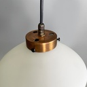 Lampadario a tre luci in vetro e metallo nero, 1950 ca.