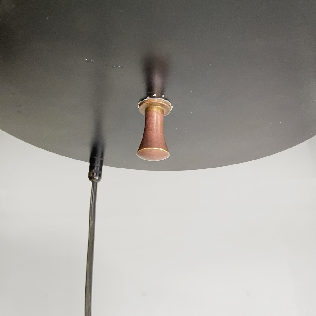 Lampadario a tre luci in vetro e metallo nero, 1950 ca.