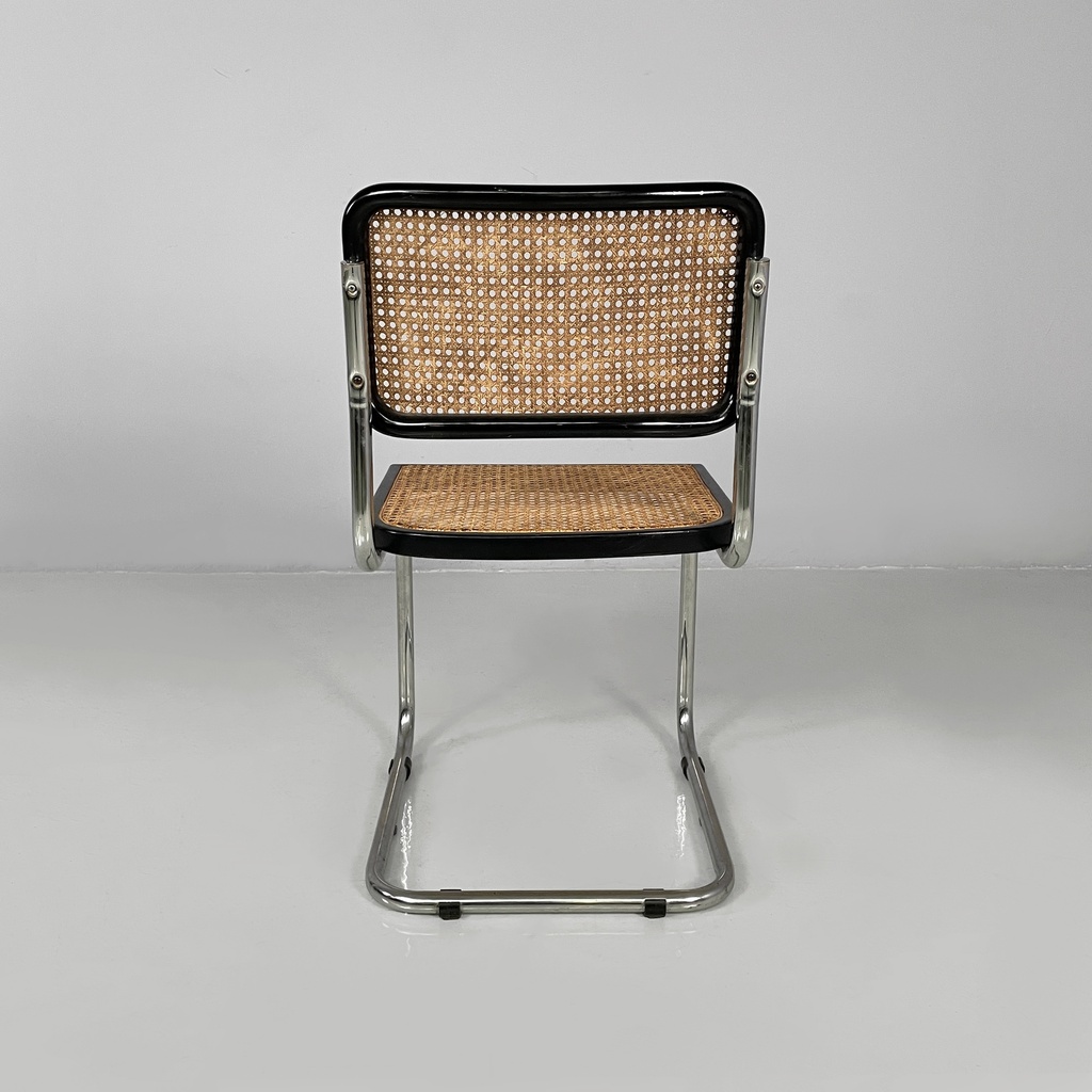 Sedia In legno nero, paglia e acciaio, 1960 ca.