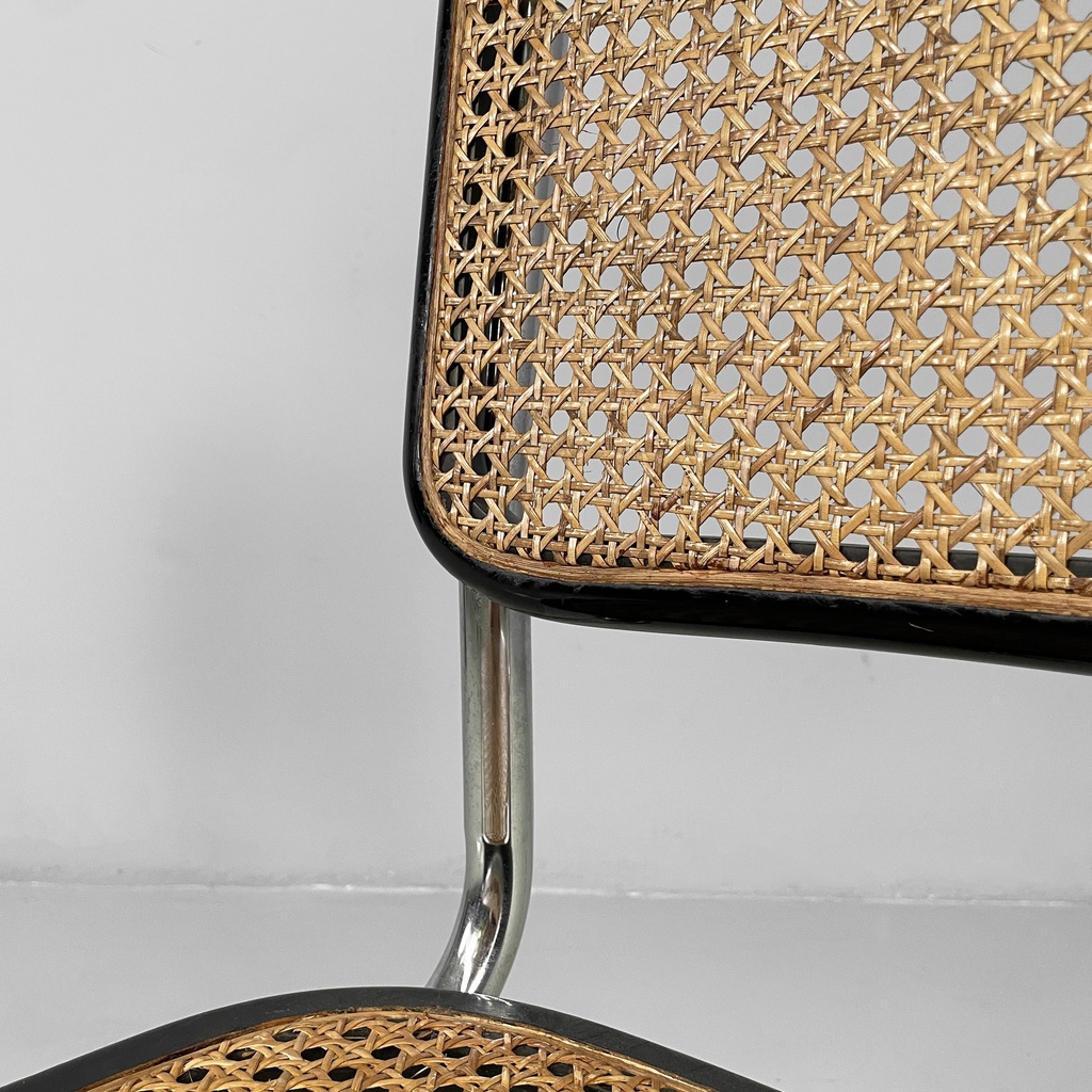 Sedia In legno nero, paglia e acciaio, 1960 ca.