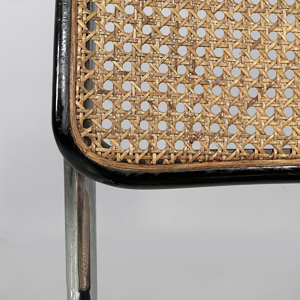 Sedia In legno nero, paglia e acciaio, 1960 ca.