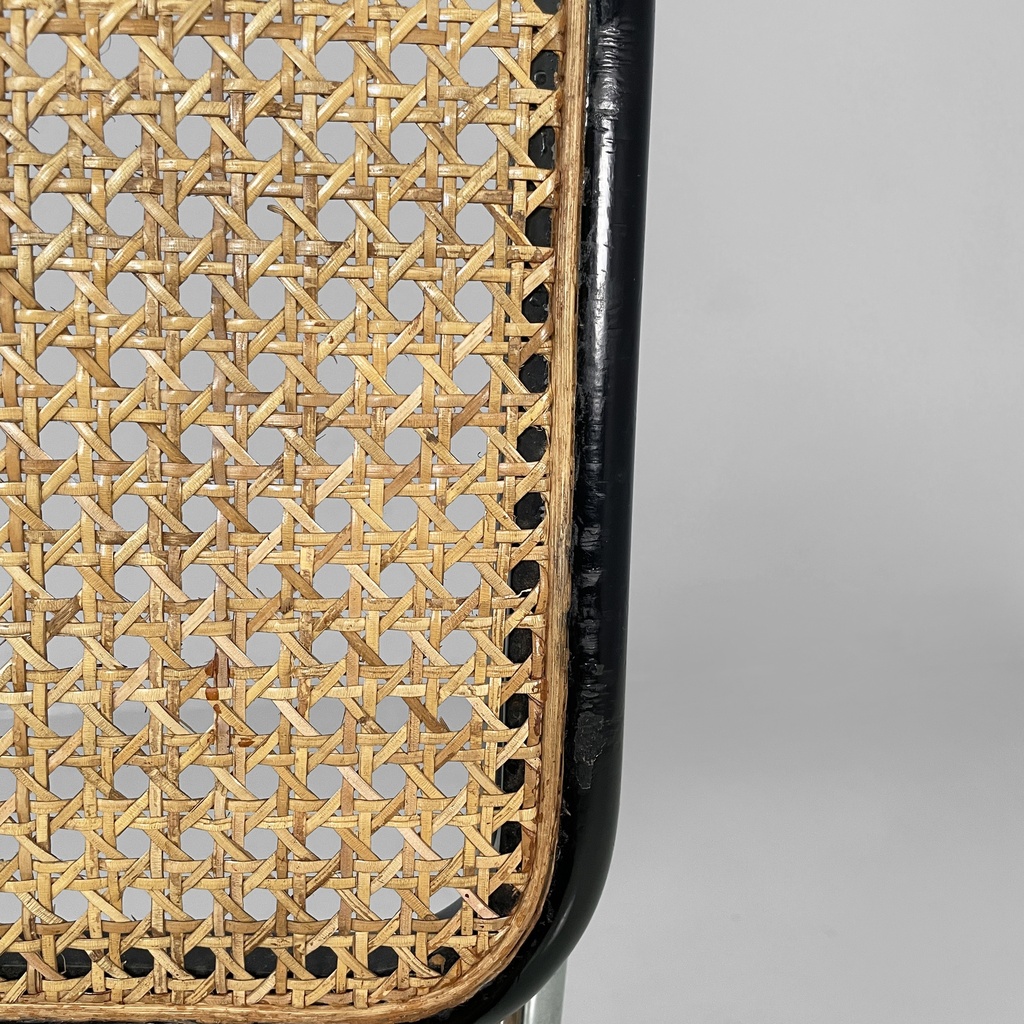 Sedia In legno nero, paglia e acciaio, 1960 ca.