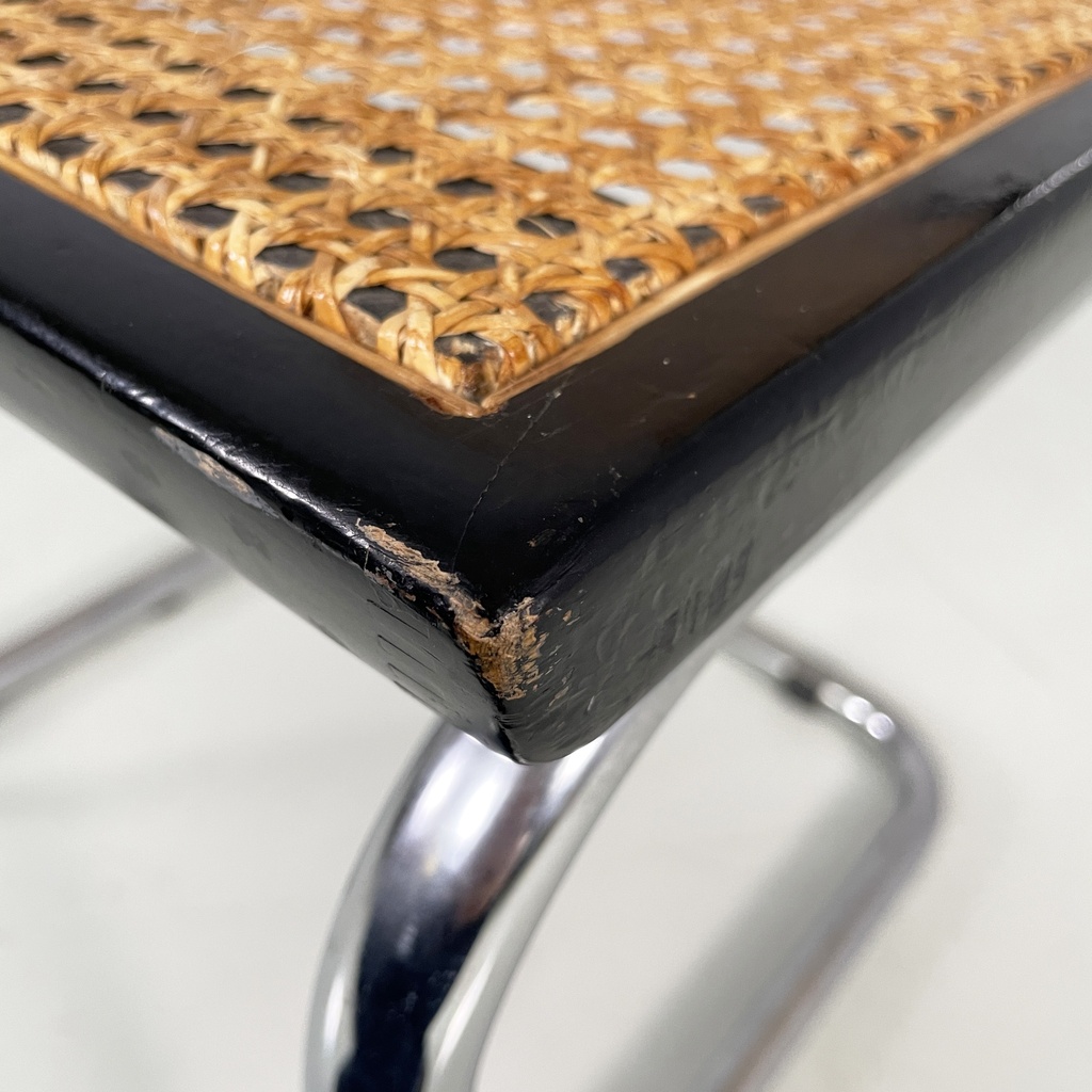 Sedia In legno nero, paglia e acciaio, 1960 ca.