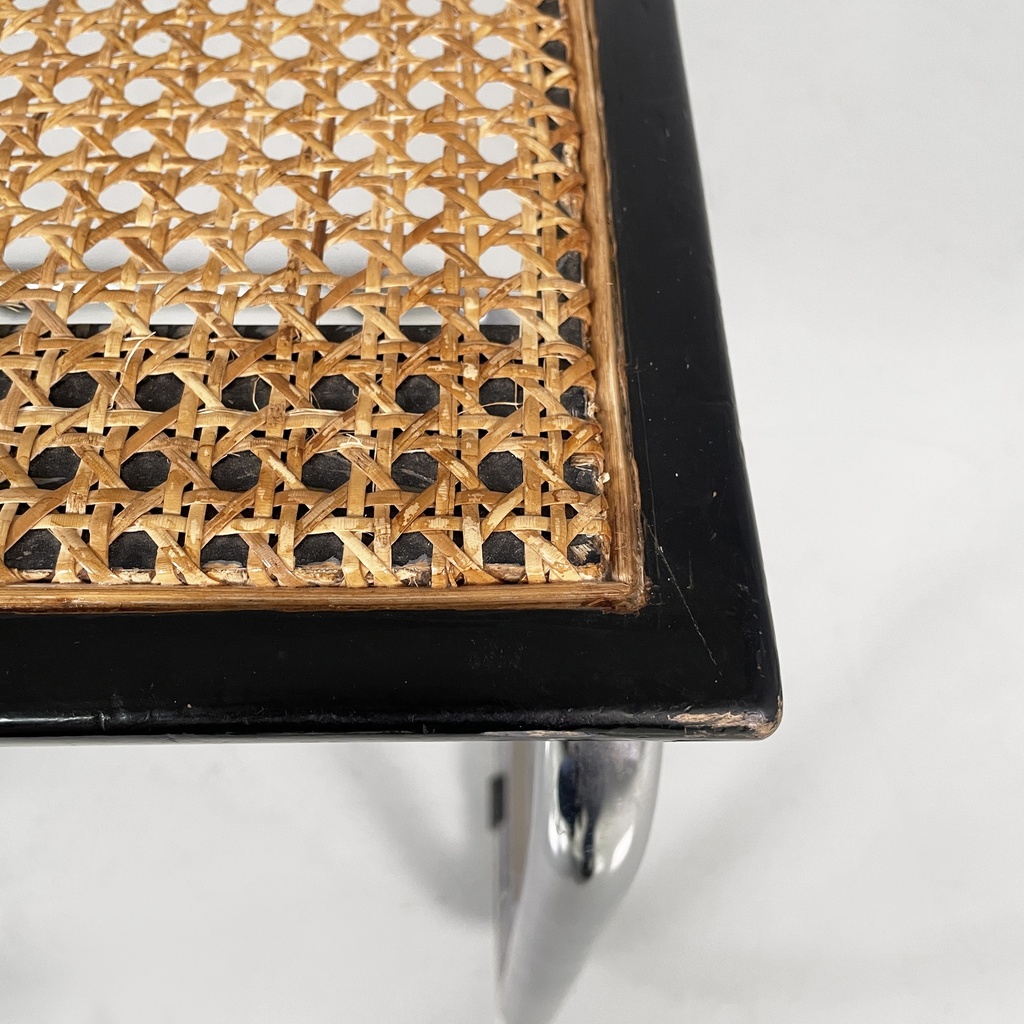 Sedia In legno nero, paglia e acciaio, 1960 ca.