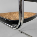 Sedia In legno nero, paglia e acciaio, 1960 ca.