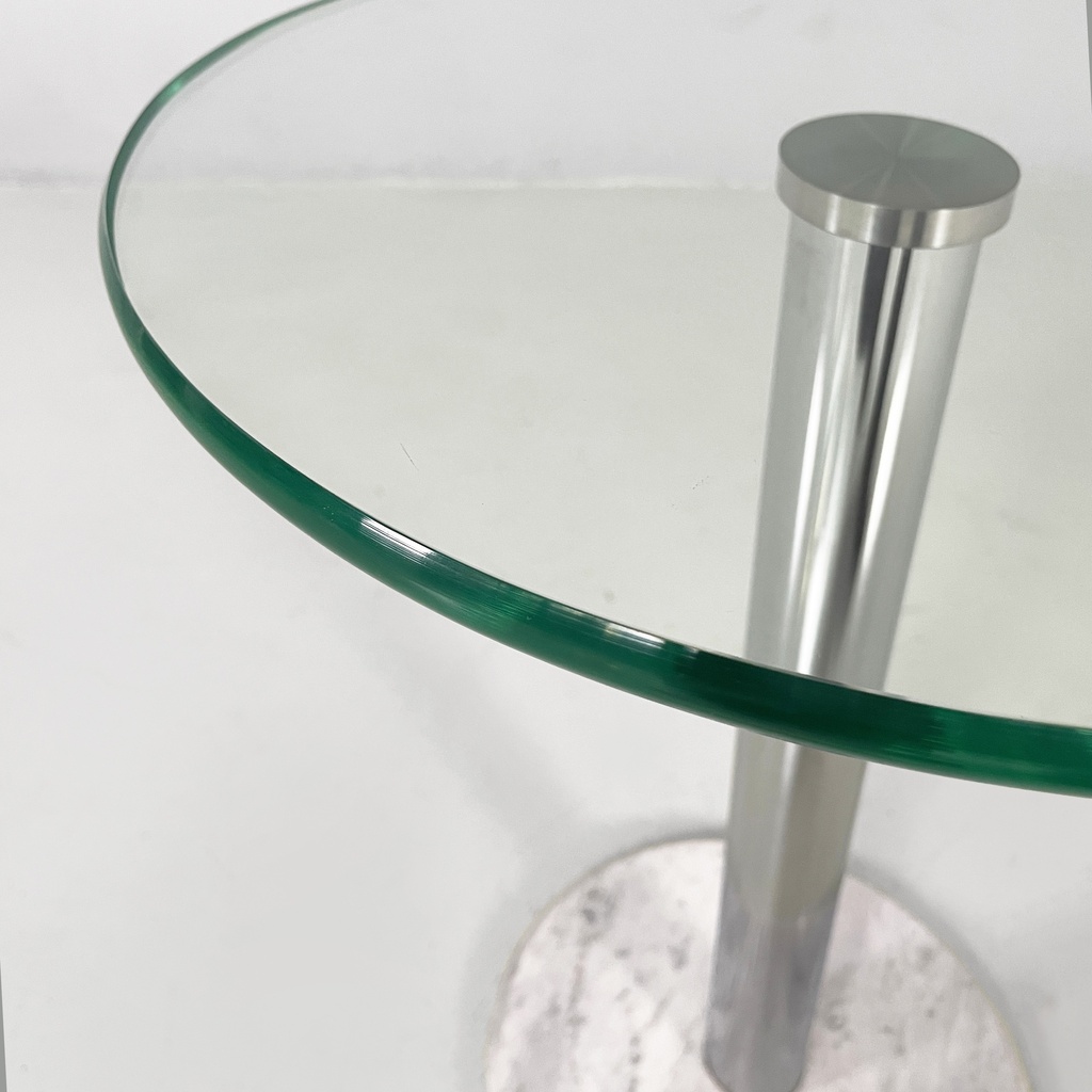 Tavolo da caffè in vetro, acciaio e marmo, 1980 ca.