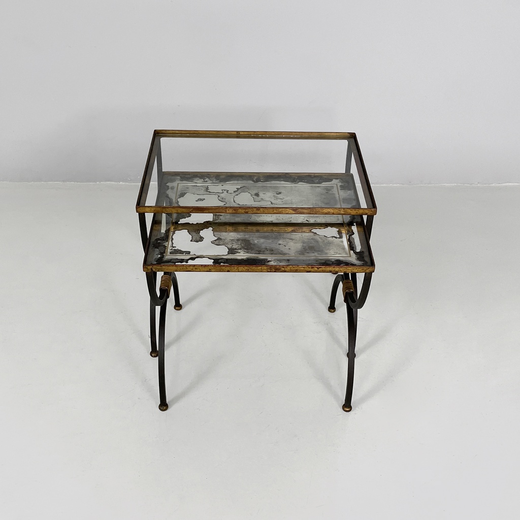 tavoli da caffè impilabili in metallo e vetro, 1940 ca.