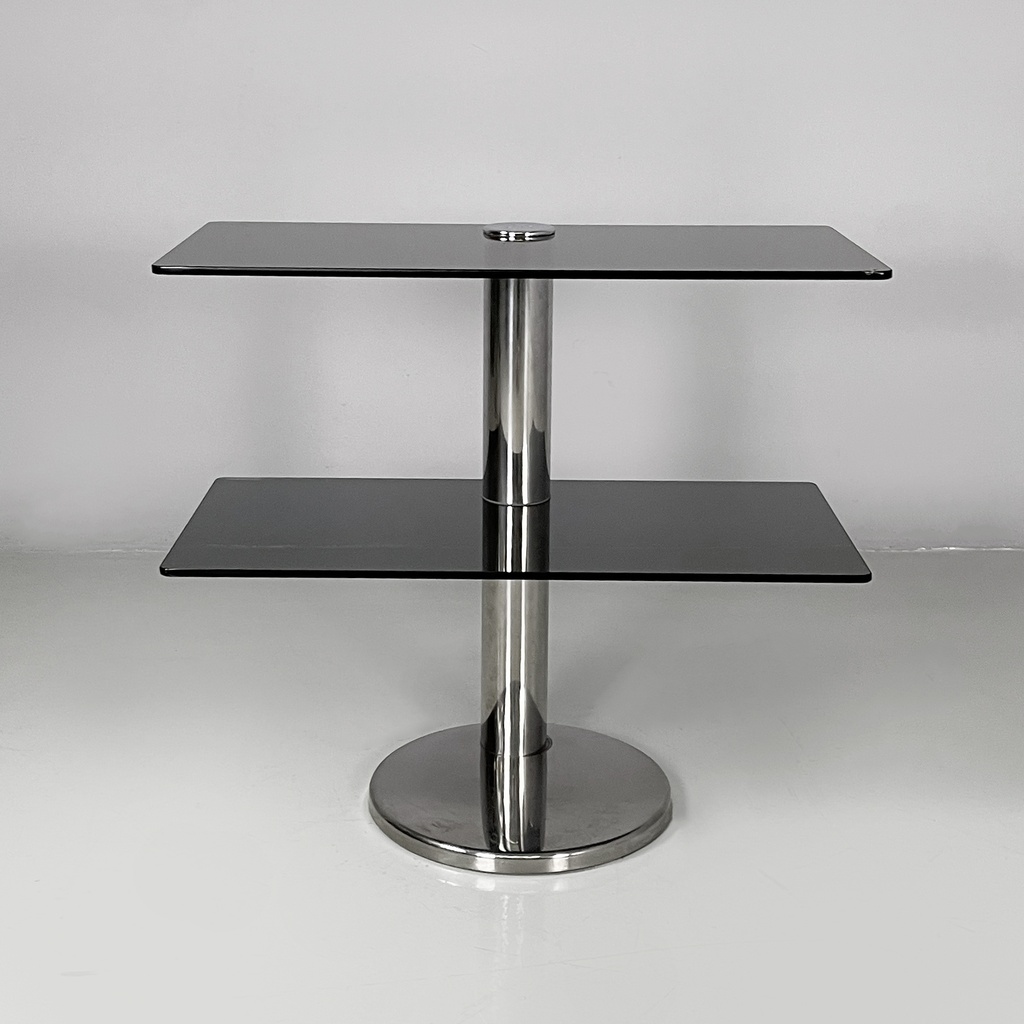 Consolle in vetro fumè e acciaio, 1980 ca.