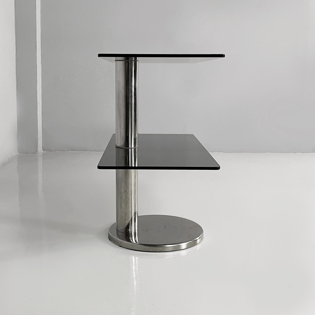 Consolle in vetro fumè e acciaio, 1980 ca.