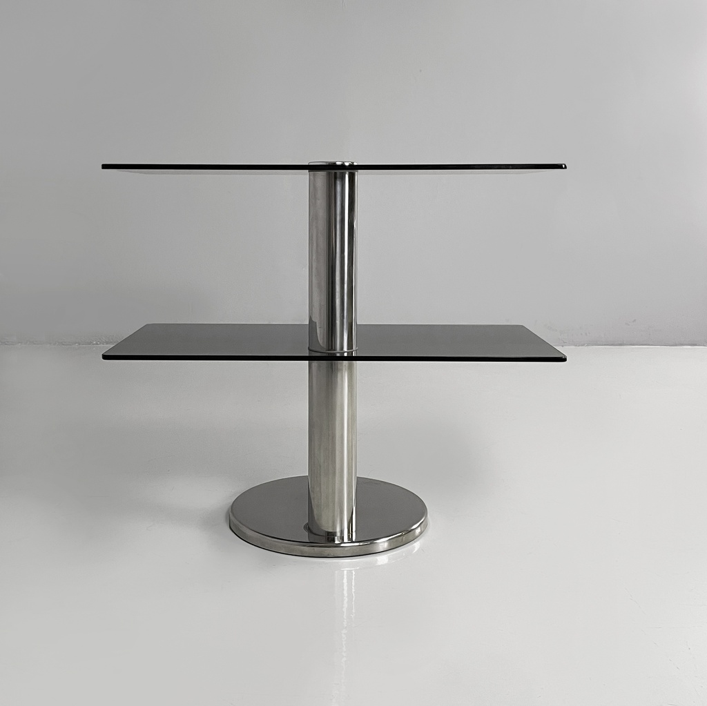 Consolle in vetro fumè e acciaio, 1980 ca.