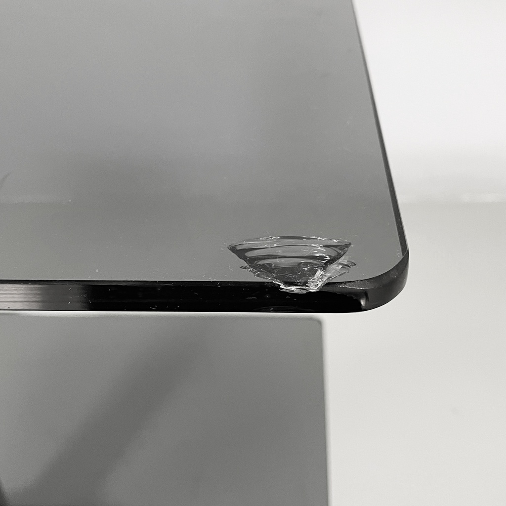 Consolle in vetro fumè e acciaio, 1980 ca.