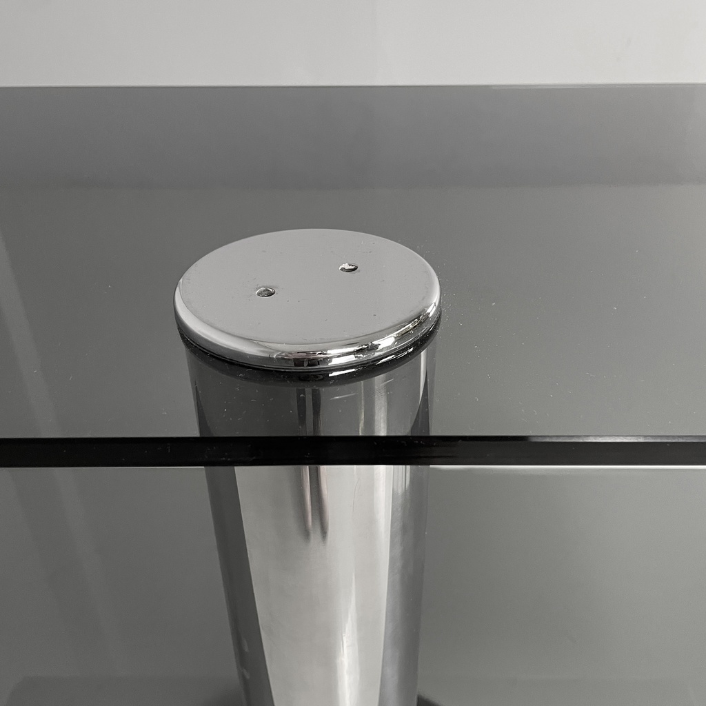 Consolle in vetro fumè e acciaio, 1980 ca.