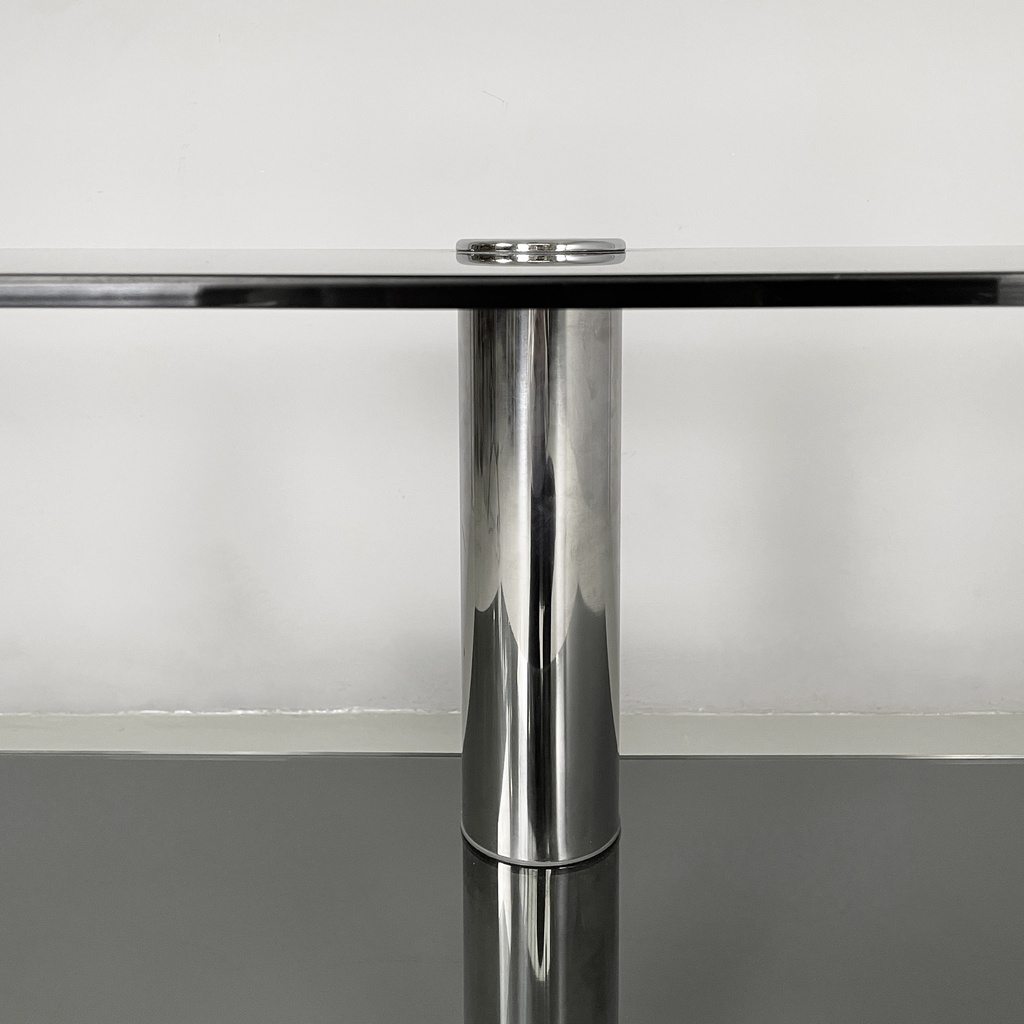 Consolle in vetro fumè e acciaio, 1980 ca.