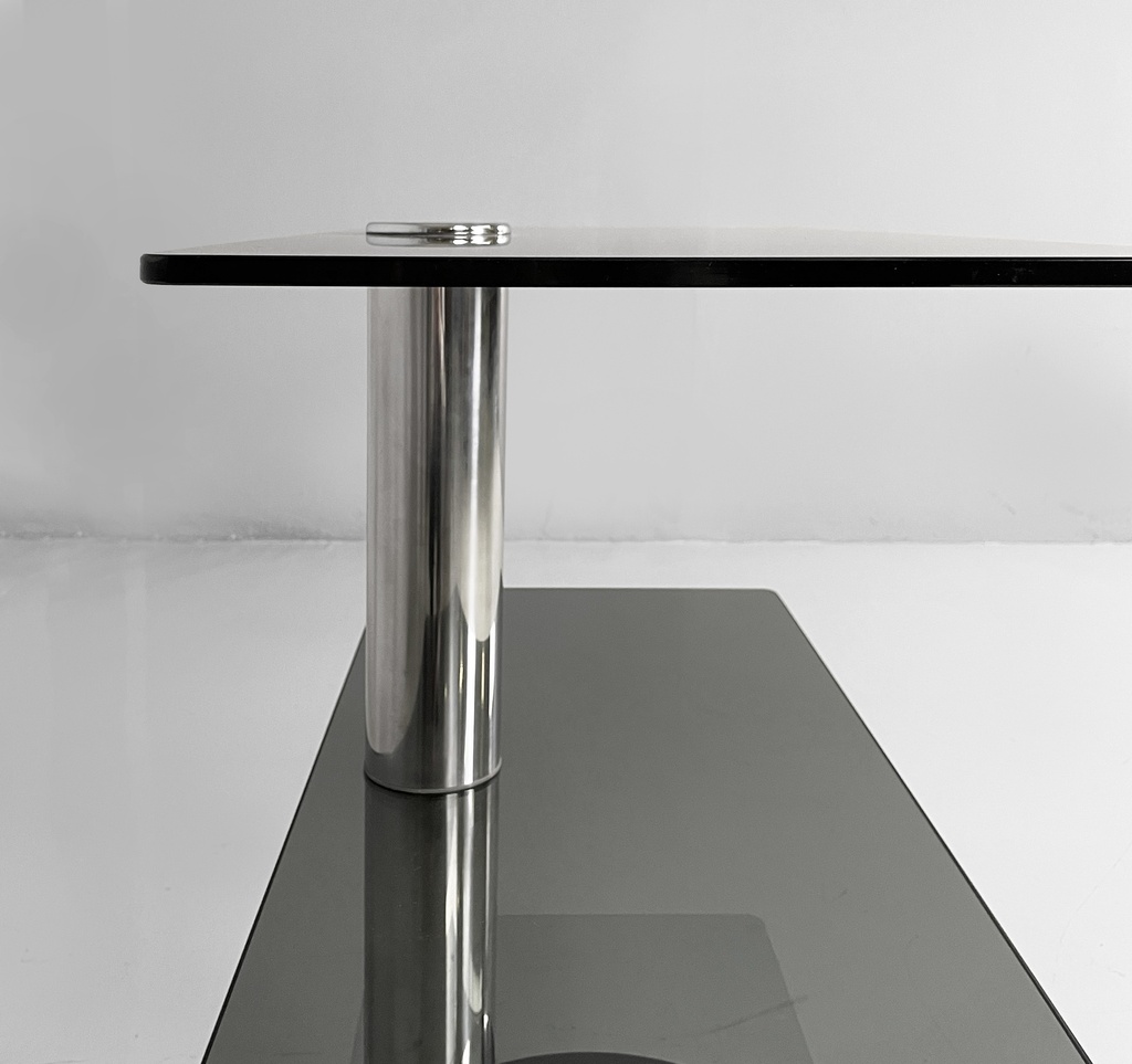 Consolle in vetro fumè e acciaio, 1980 ca.