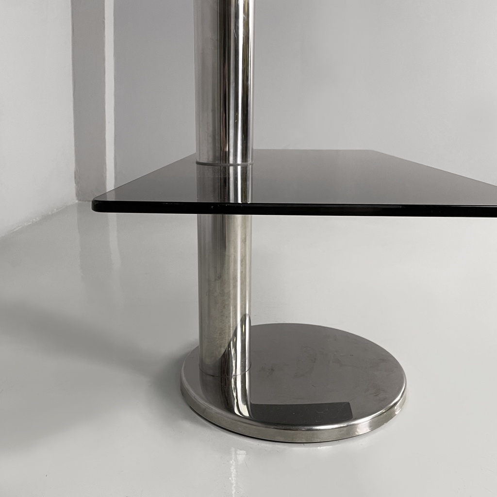 Consolle in vetro fumè e acciaio, 1980 ca.