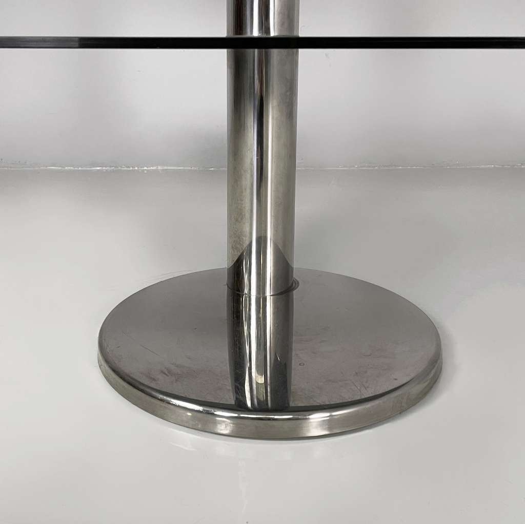 Consolle in vetro fumè e acciaio, 1980 ca.