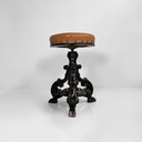 Sgabello in legno e pelle marrone, 1930 ca.