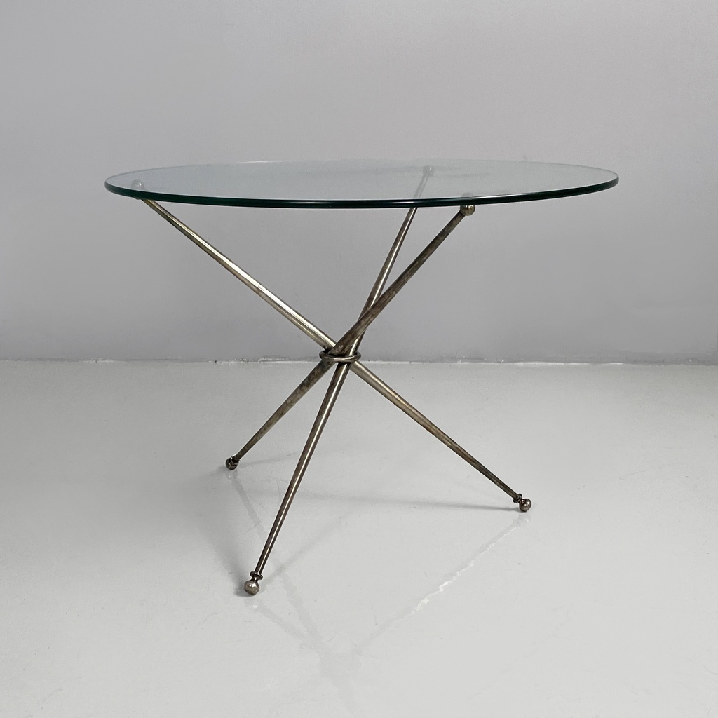 Tavolo da caffè in vetro e metallo brunito, 1960 ca.