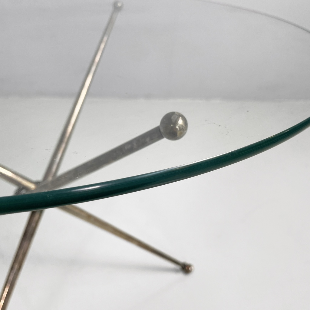 Tavolo da caffè in vetro e metallo brunito, 1960 ca.