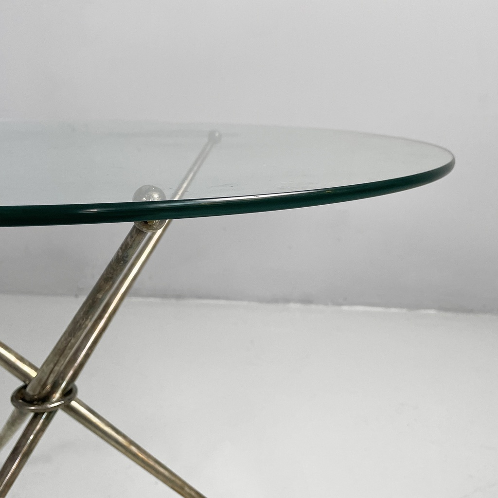 Tavolo da caffè in vetro e metallo brunito, 1960 ca.