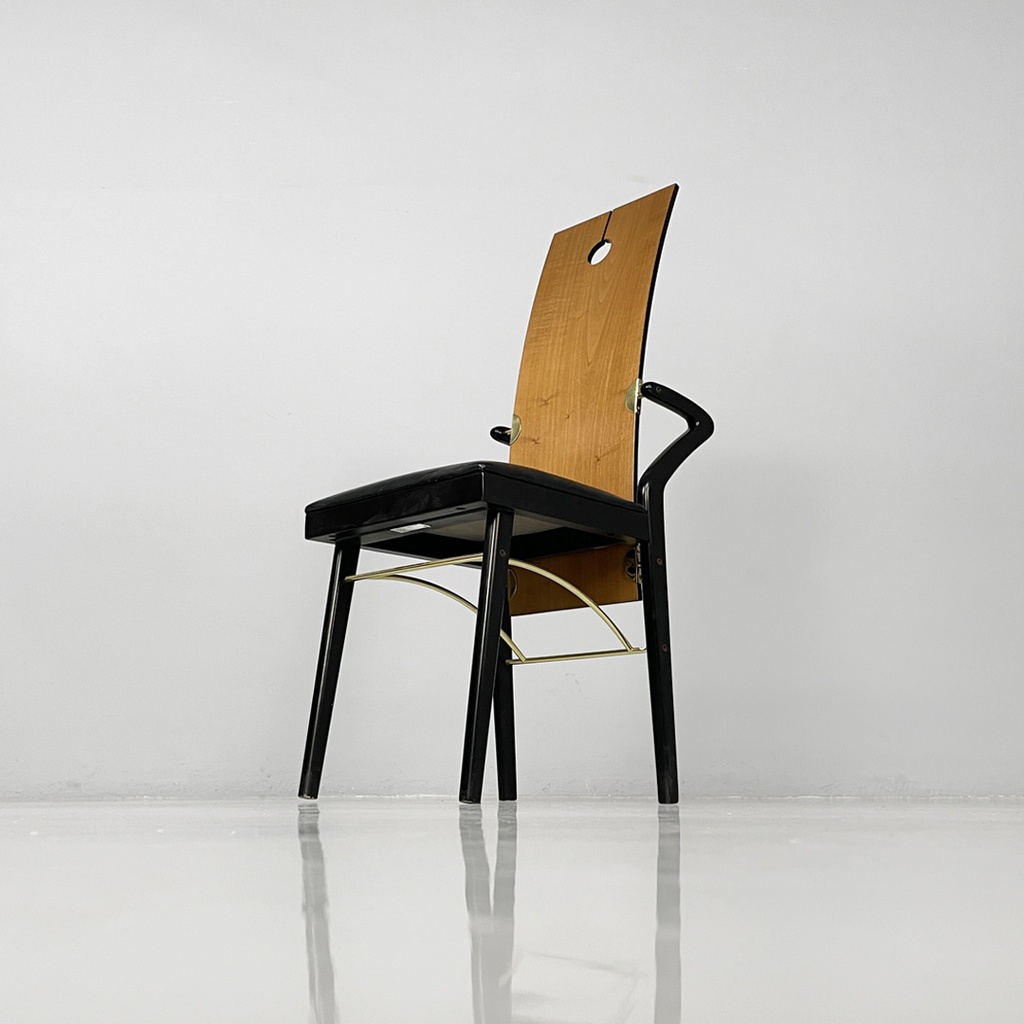 Sedie in legno e ottone di Pierre Cardin, 1980 ca.