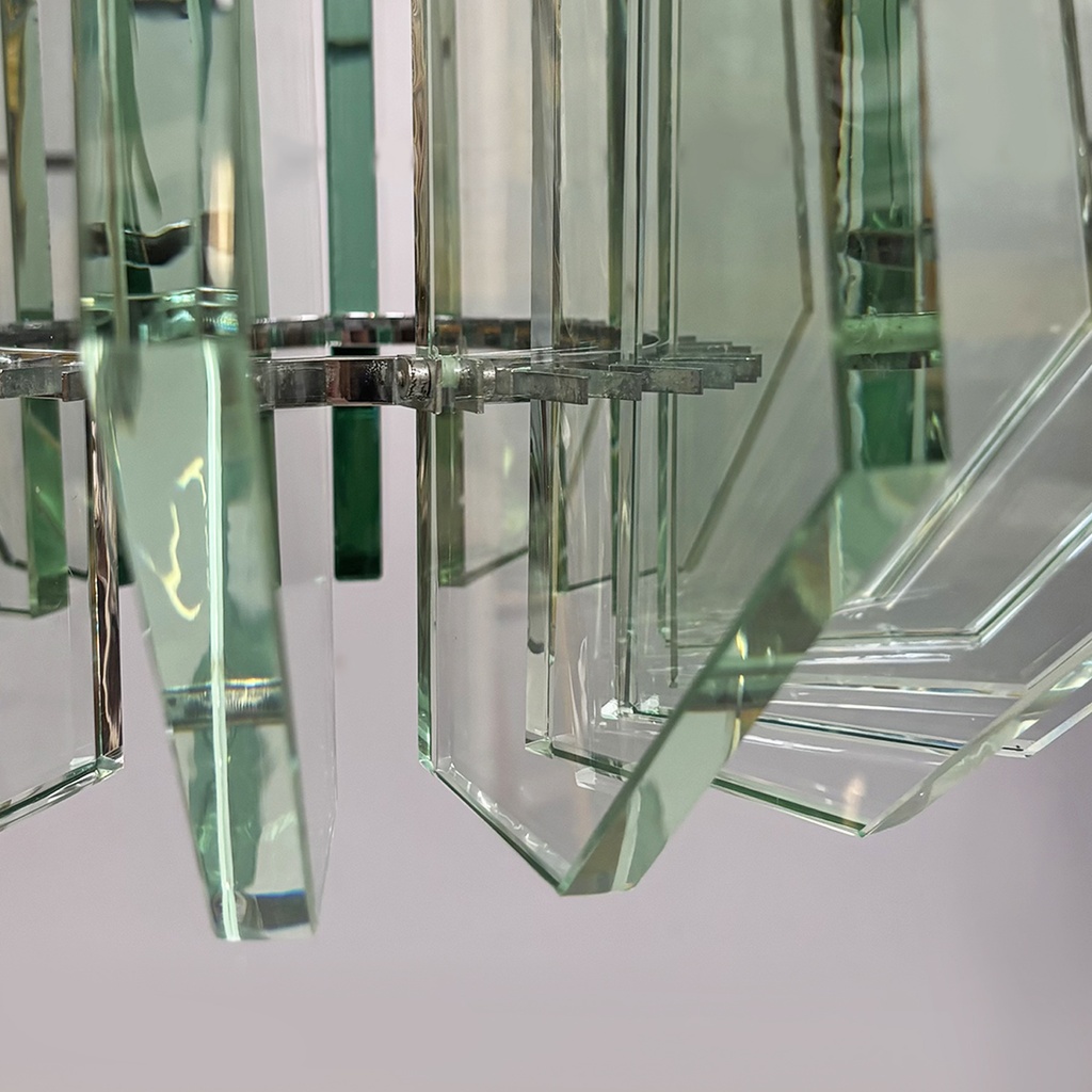 Lampadario in metallo e vetro di Max Ingrand per Fontana Arte, 1960 ca.