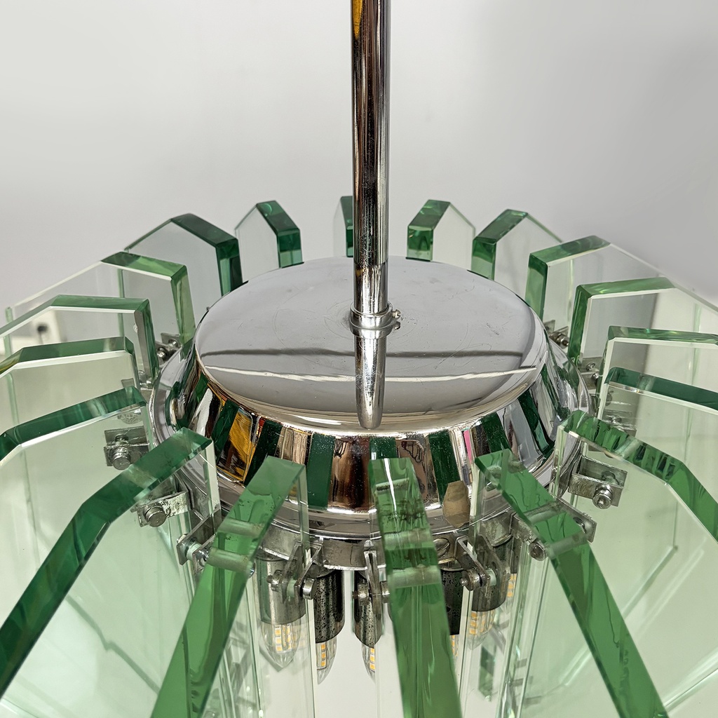 Lampadario in metallo e vetro di Max Ingrand per Fontana Arte, 1960 ca.