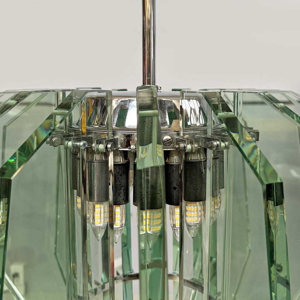 Lampadario in metallo e vetro di Max Ingrand per Fontana Arte, 1960 ca.