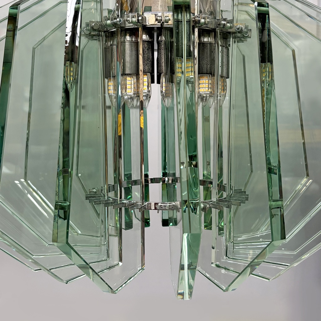 Lampadario in metallo e vetro di Max Ingrand per Fontana Arte, 1960 ca.