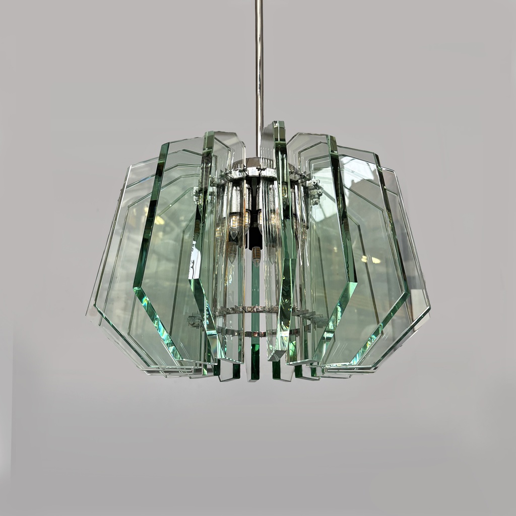 Lampadario in metallo e vetro di Max Ingrand per Fontana Arte, 1960 ca.